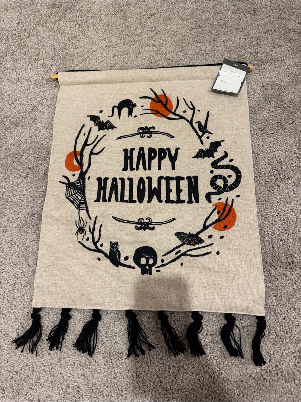Threshold Embroidered Happy Halloween Banner with Black Tassels